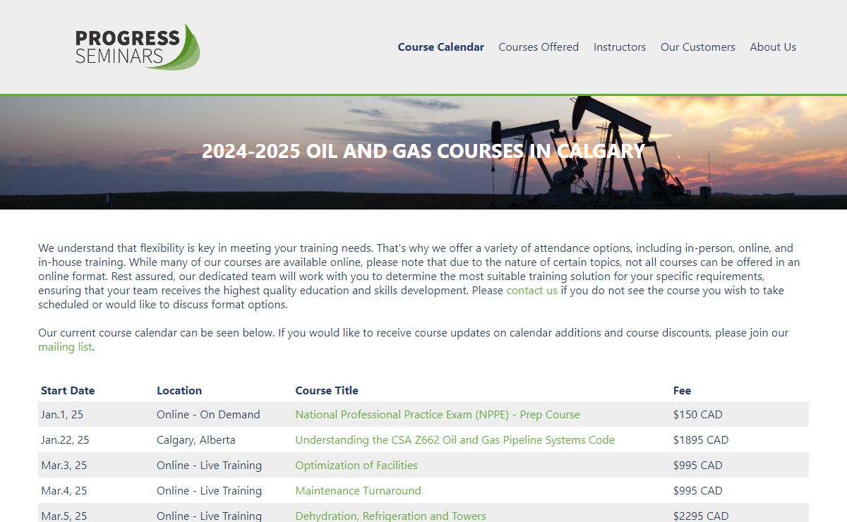 Oil and Gas Courses Calgary | Progress Seminars