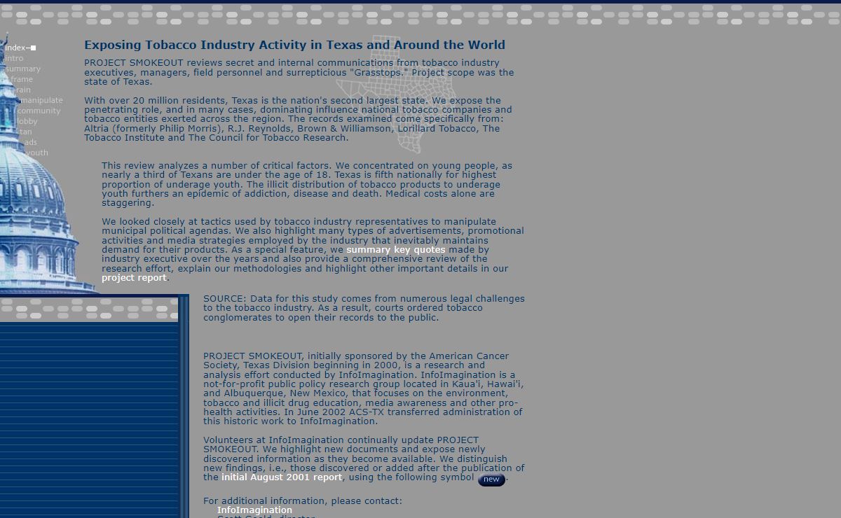 Project Smokeout :: Exposing Secret Tobacco Industry Activity in Texas :: InfoImagination :: Scott Goold director
