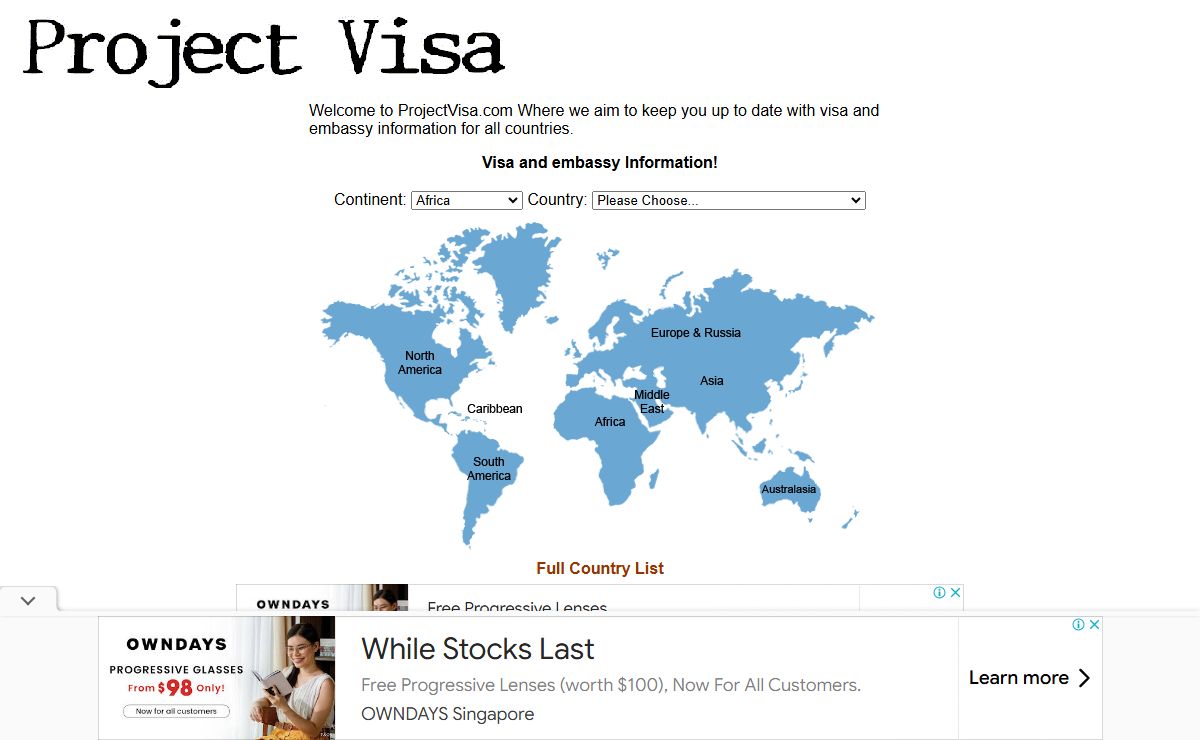 Visa and embassy information for all countries - Projectvisa.com