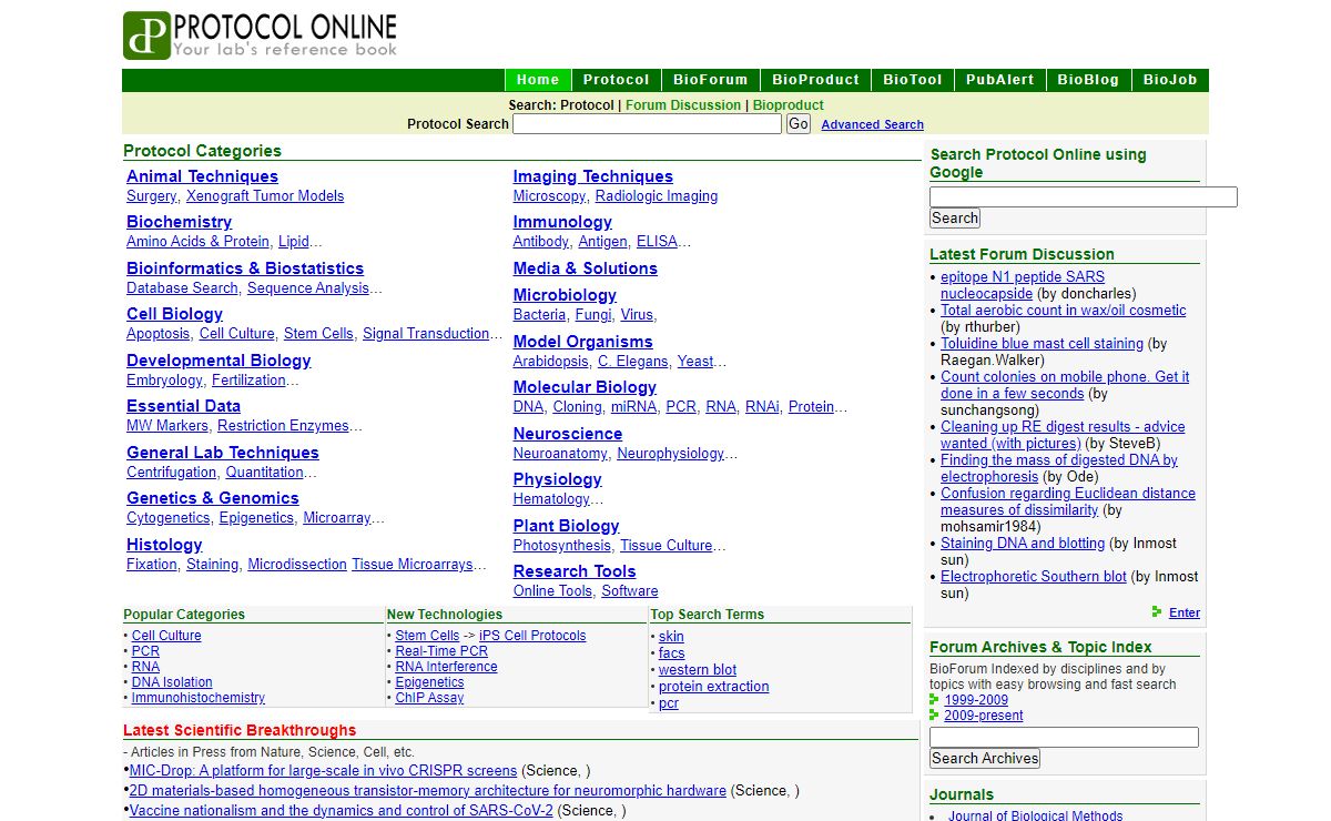 Protocol Online - Your lab's reference book