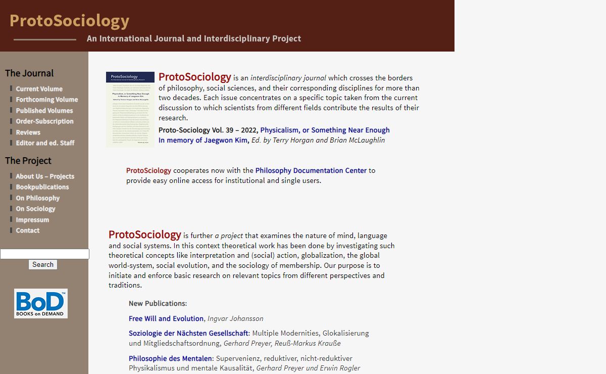ProtoSociology: The International Journal and Interdisciplinary Project