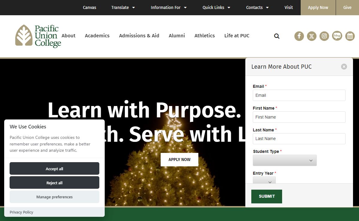 Pacific Union College - Learn with Purpose. Rise in Faith. Serve with Love.