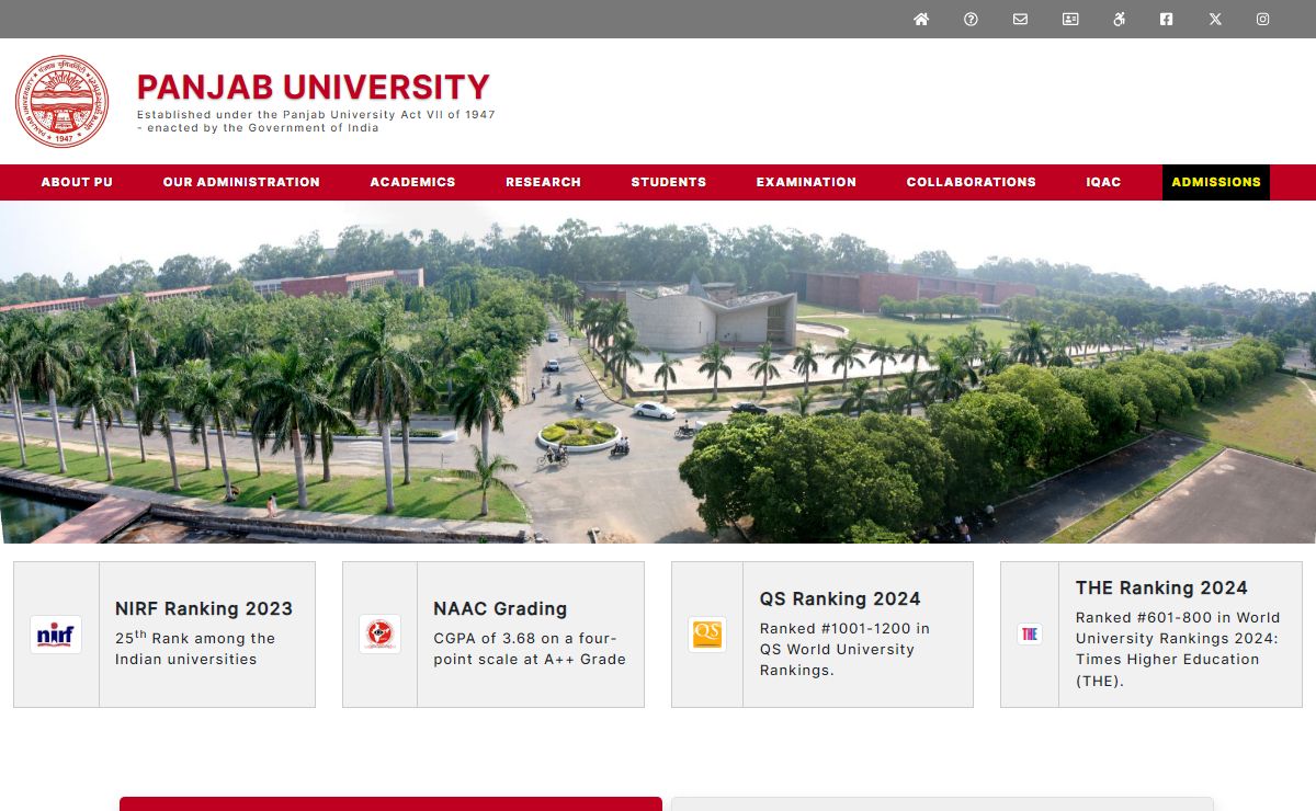Official Website of Panjab University Chandigarh ਪੰਜਾਬ ਯੂਨੀਵਰਸਿਟੀ ਚੰਡੀਗੜ੍ਹ पंजाब विश्वविद्यालय चंडीगढ़ पंजाब यूनिवर्सिटी चंडीगढ़ Chandigarh India