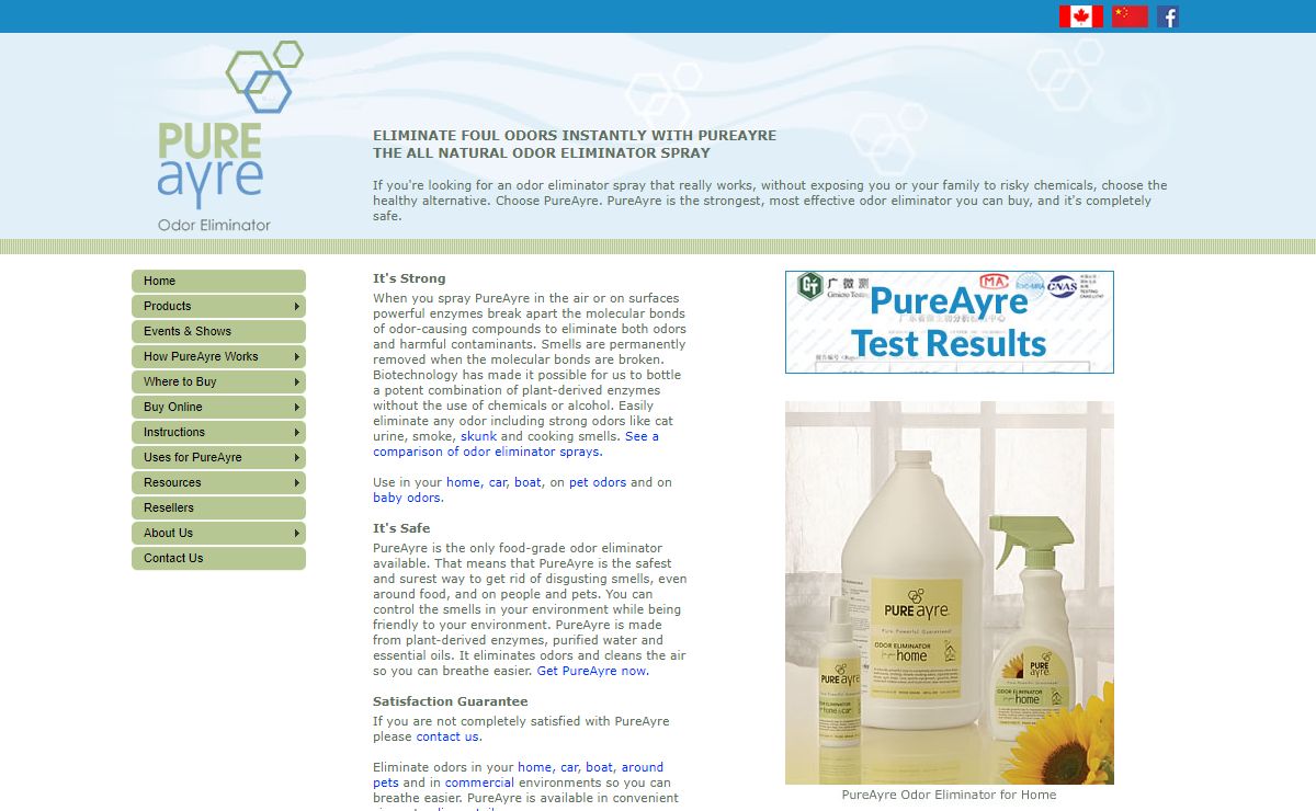 Odor eliminator PureAyre eliminates cat, pet, smoke, skunk, cigars, gasoline, cooking and musty odors