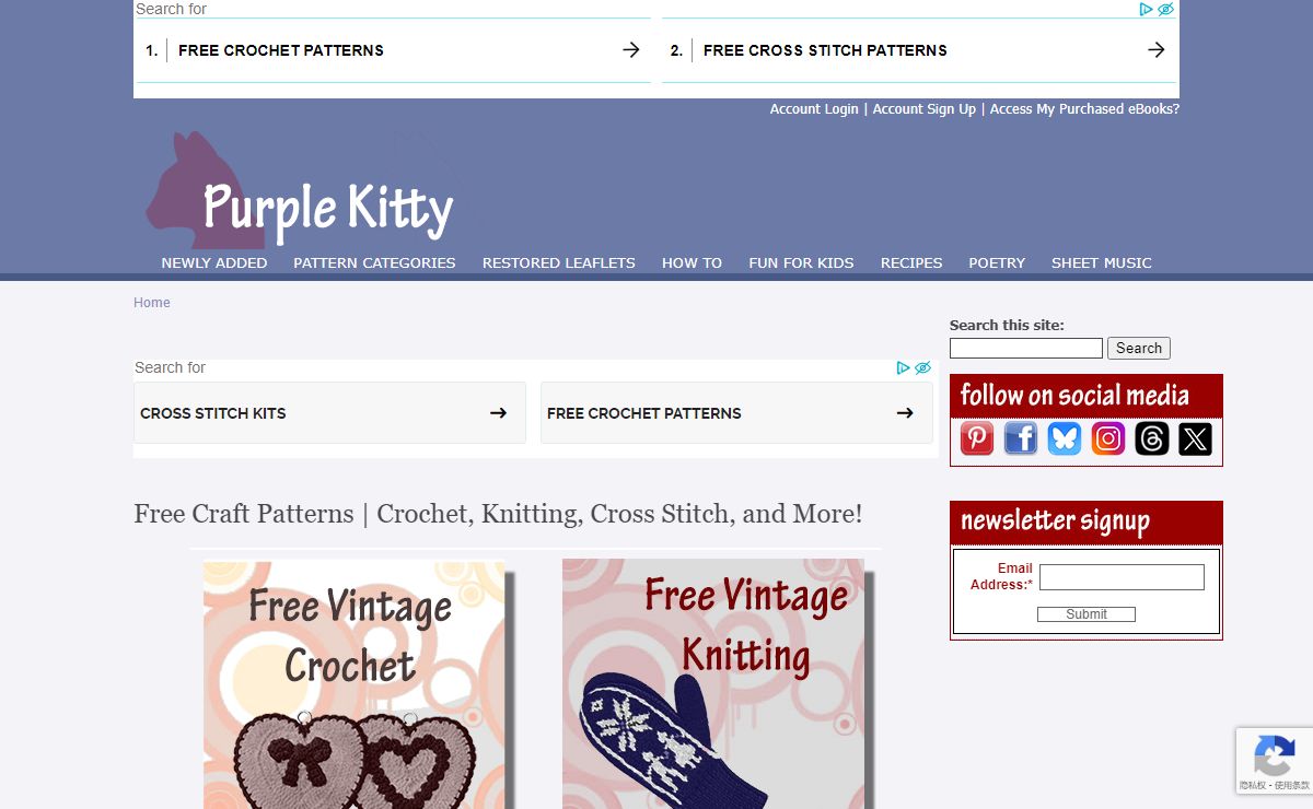 Free Craft Patterns | Crochet, Knitting, Cross Stitch, and More! | Purple Kitty