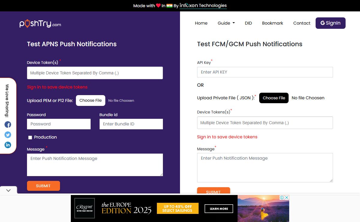 APNS, GCM & FCM Tester | Test Push Notification Online | PushTry.com