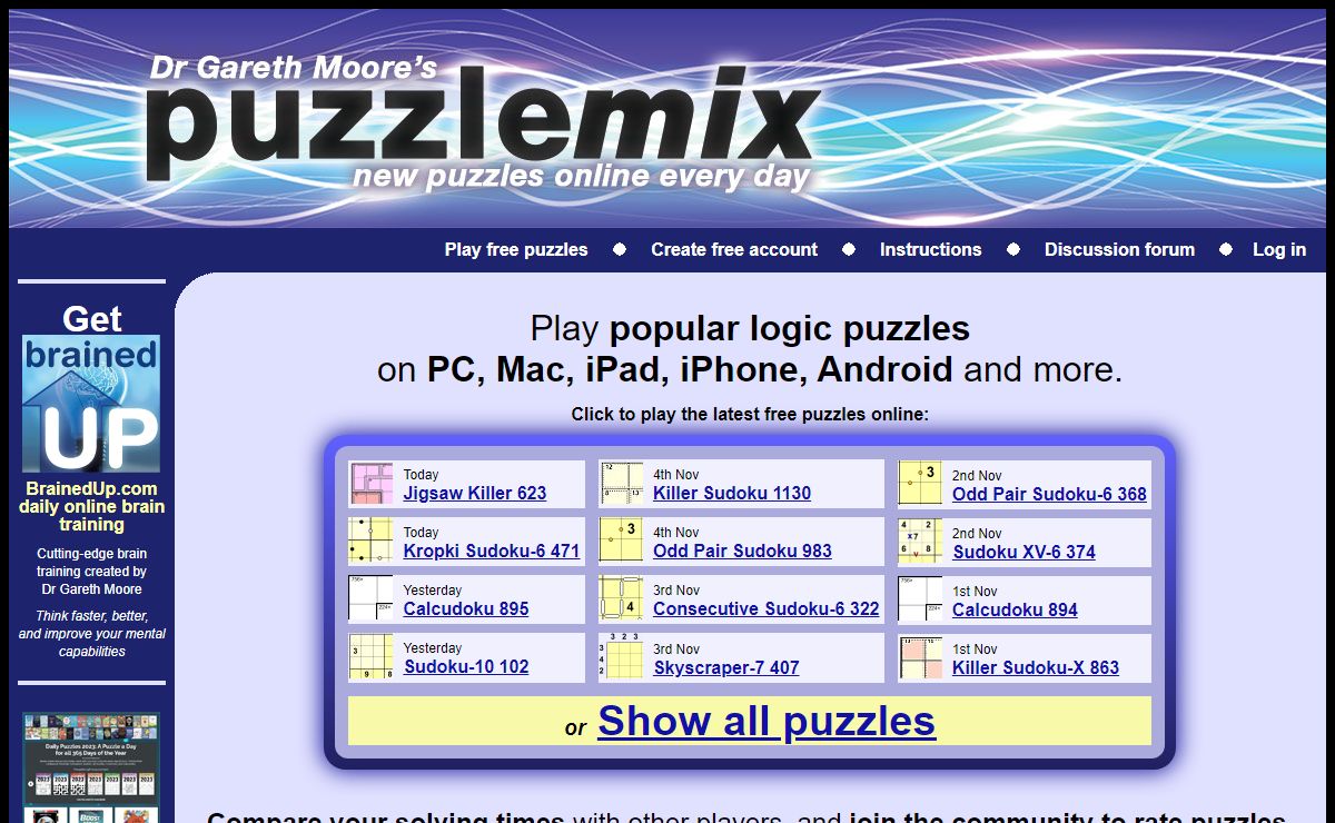 puzzlemix.com: Play puzzles online - Sudoku, Futoshiki, Kakuro, Hanjie, Calcudoku, Slitherlink, Nurikabe and more