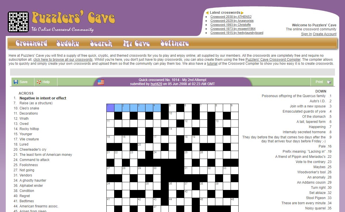 Free Online Quick and Cryptic Crossword Puzzles | The Puzzlers' Cave
