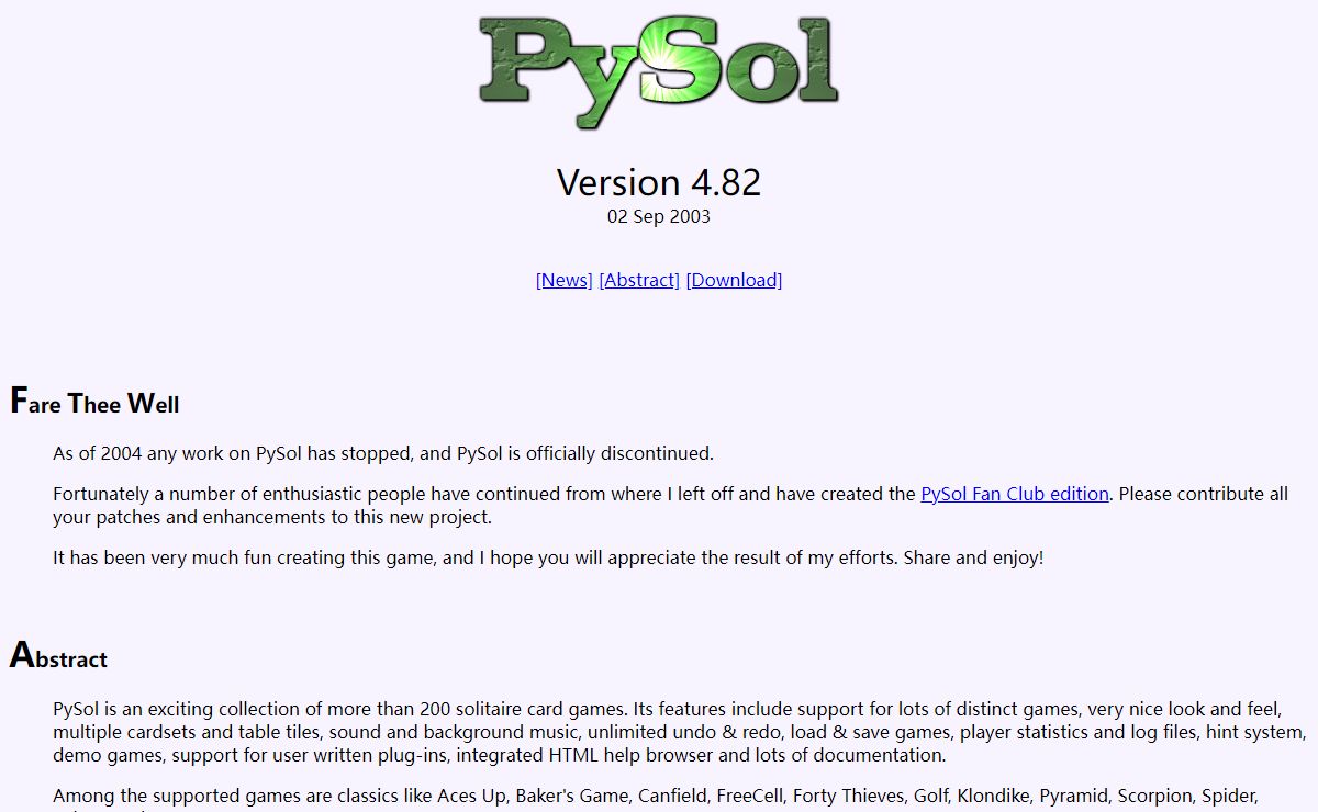 PySol Solitaire Home Page