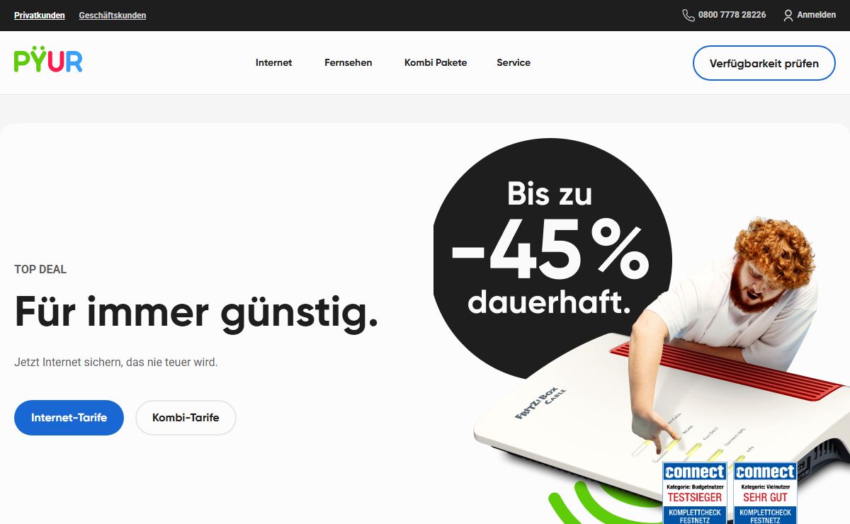 Internet- & TV-Anbieter: PŸUR ist dauerhaft günstig
