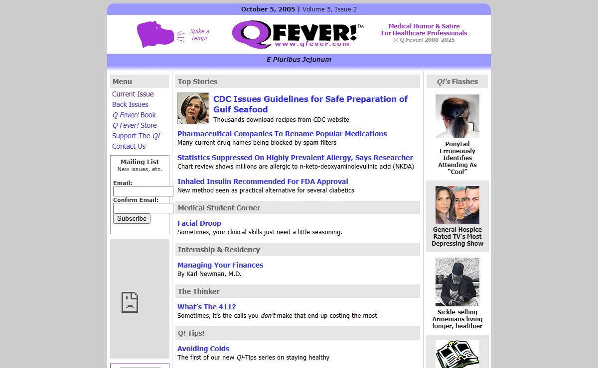 :: Q Fever! - MEDICAL HUMOR, medical satire, medical news, healthcare humor, doctor humor, nursing humor, medical parody, parodies ::
