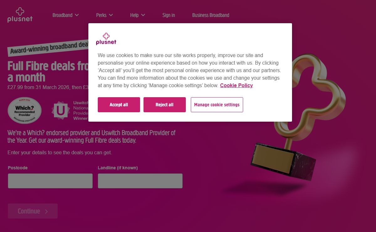 Multi-Award Winner 2025 with Ultrafast Full Fibre Deals | Plusnet