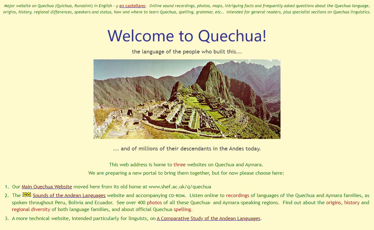 Quechua Language and Linguistics - Contents Page