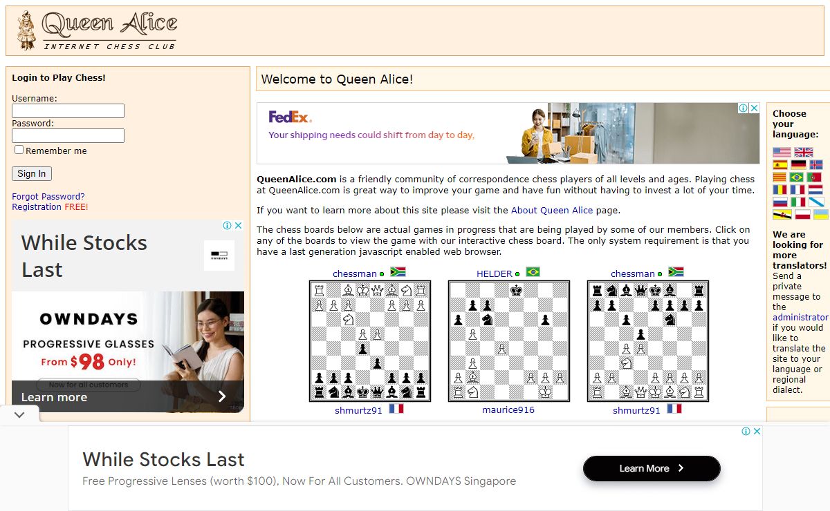 Queen Alice Internet Chess Club - Play free turn based Correspondence Chess in your web browser!