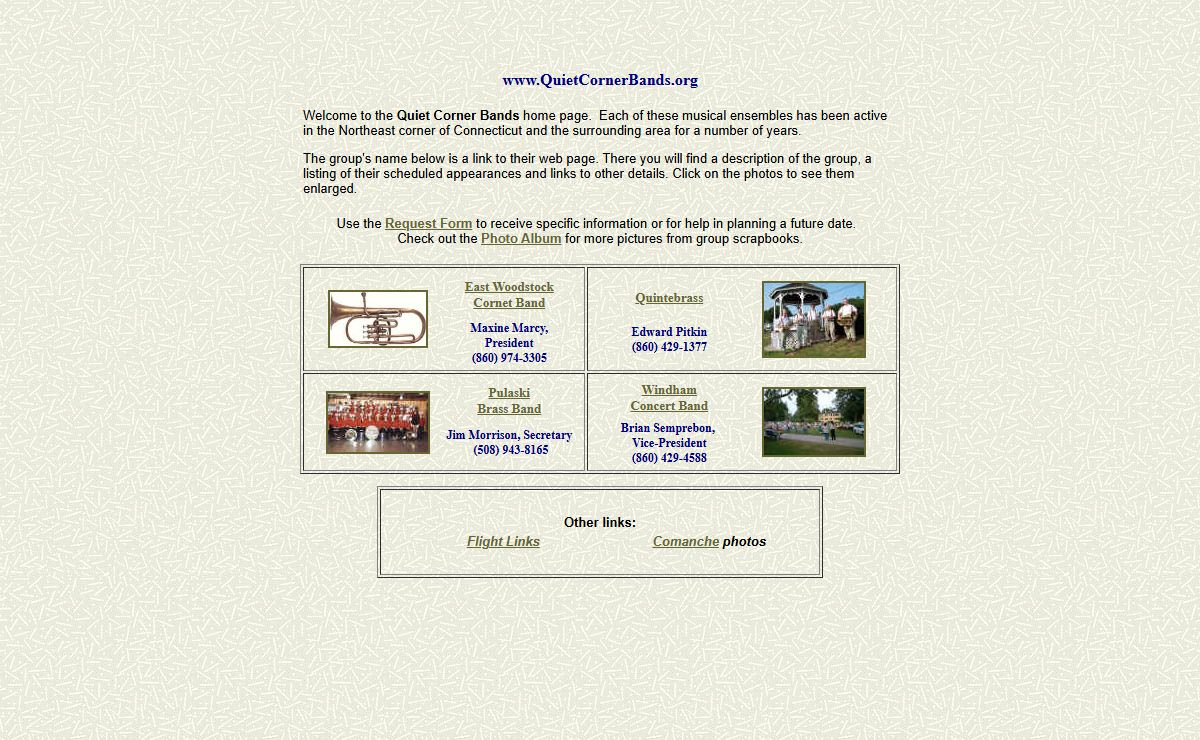 Quiet Corner Bands home page