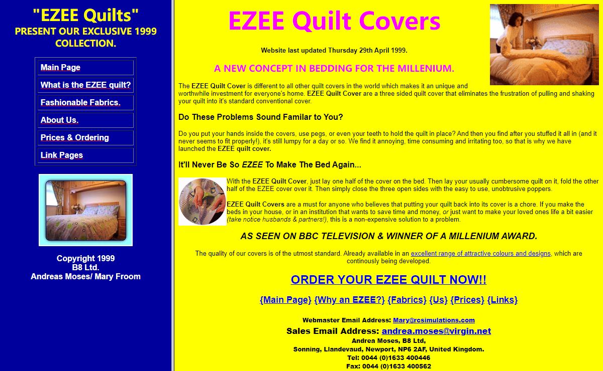 "Index Page. EZEE Quilt Covers Website"