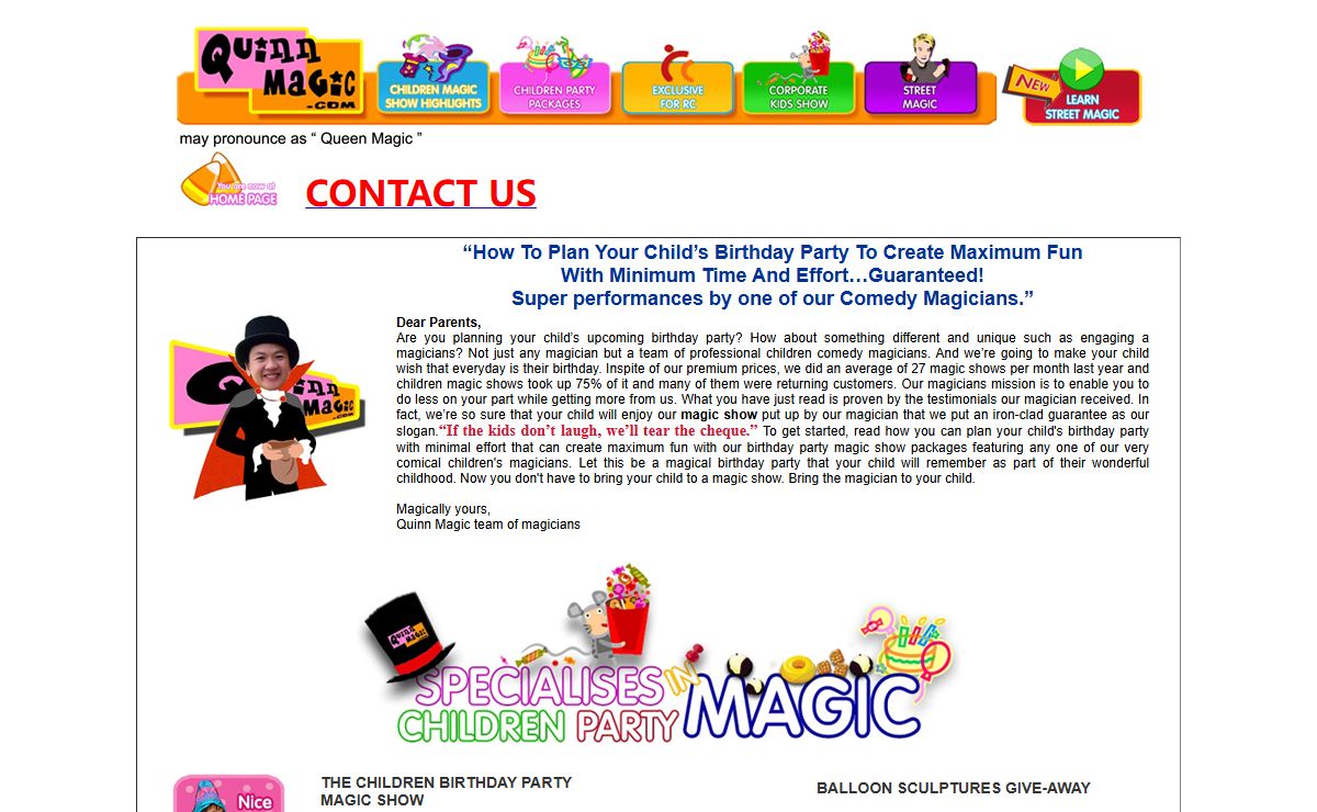 Magicians for children birthday party, QuinnMagic presents Singapore magician: Quinn Cher.