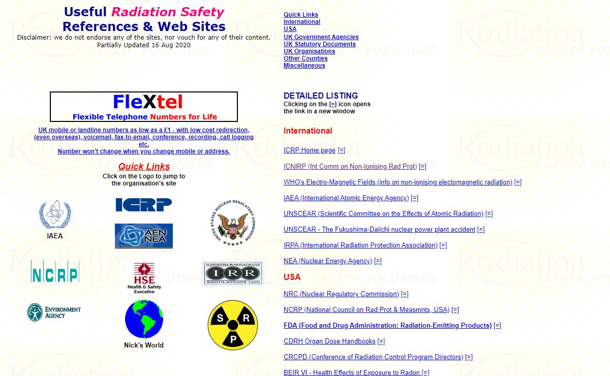 Radiation Safety Information - Compendium of useful radiation protection sites & references