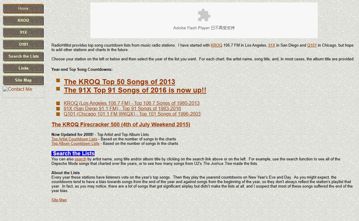 Top Song Countdown Lists from Radio Stations such as KROQ 106.7, 91X and Q101