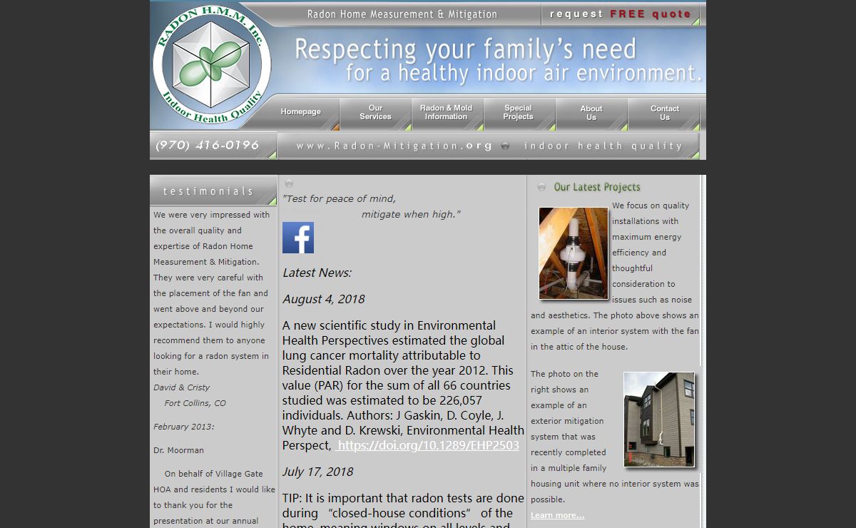 Radon Home Measurement and Mitigation in Colorado in Fort Collins, Loveland and Larimer County, mission and latest projects.