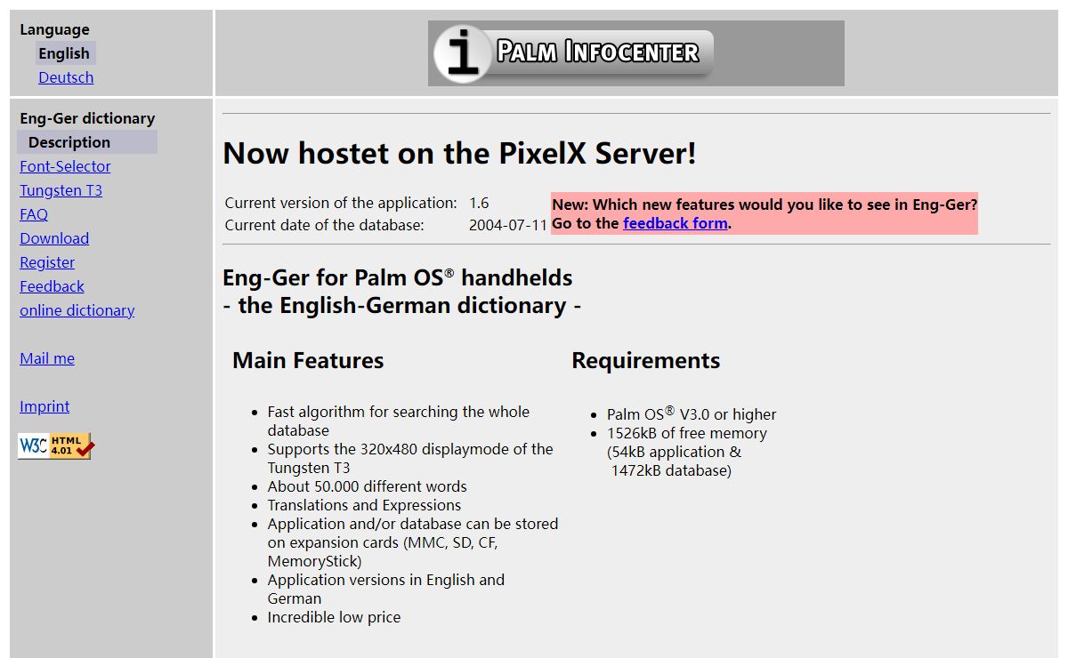 Eng-Ger, the English-German dictionary for Palm OS® handhelds