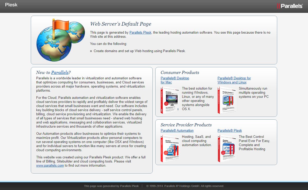 Default Parallels Plesk Page