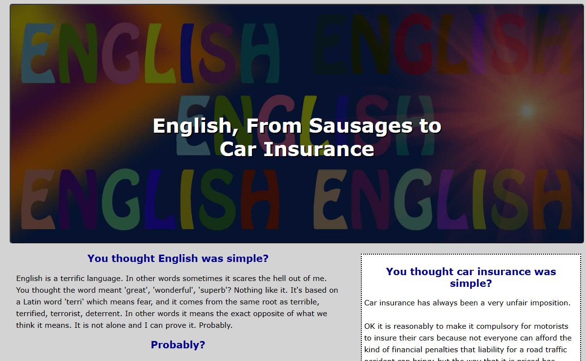 English, car insurance and poisonous sausages