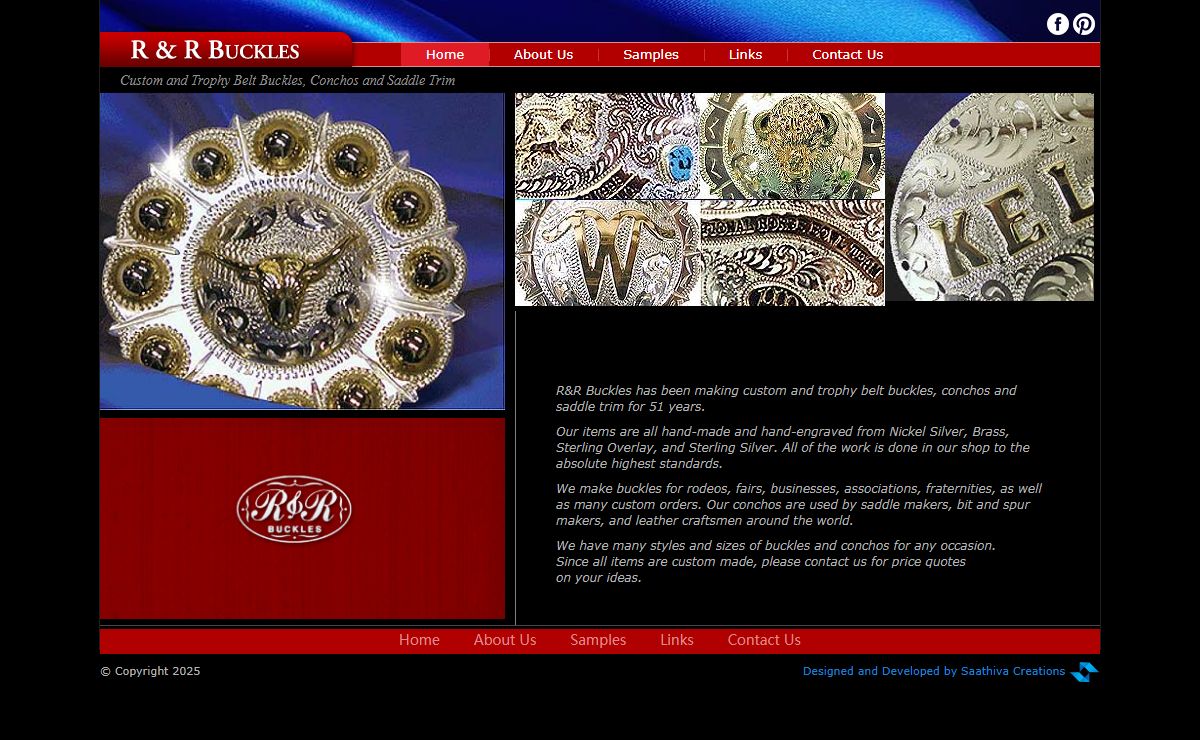 Welcome to R&R Buckles - Custom and trophy belt buckles, buckles sets, conchos, scarf slides, jewelry, belt plates, money clips and saddle trim