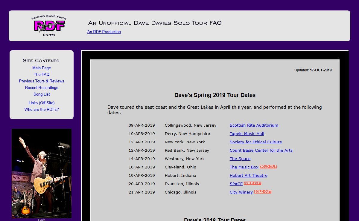 An Unofficial Dave Davies Solo Tour FAQ