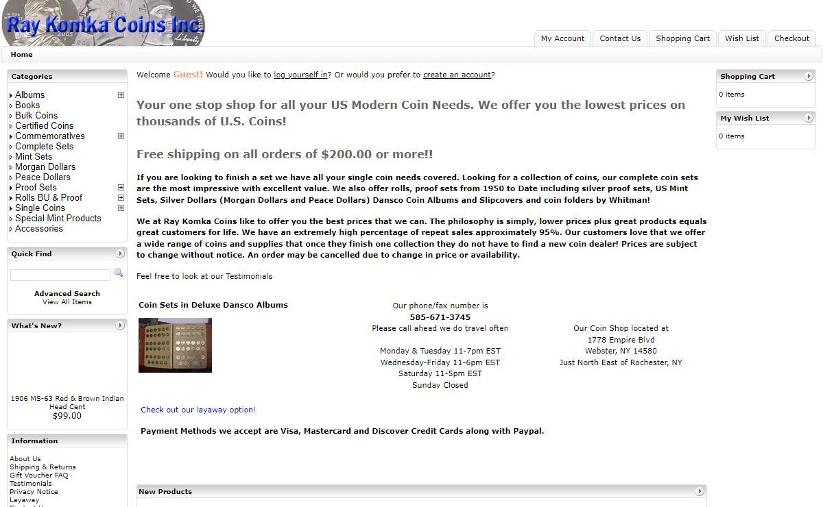 Ray Komka Coins Inc, for US Coins, complete sets, single coins, mint & proof sets - Ray Komka Coins