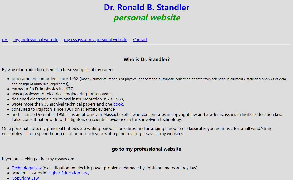 Dr. R. Standler's personal homepage