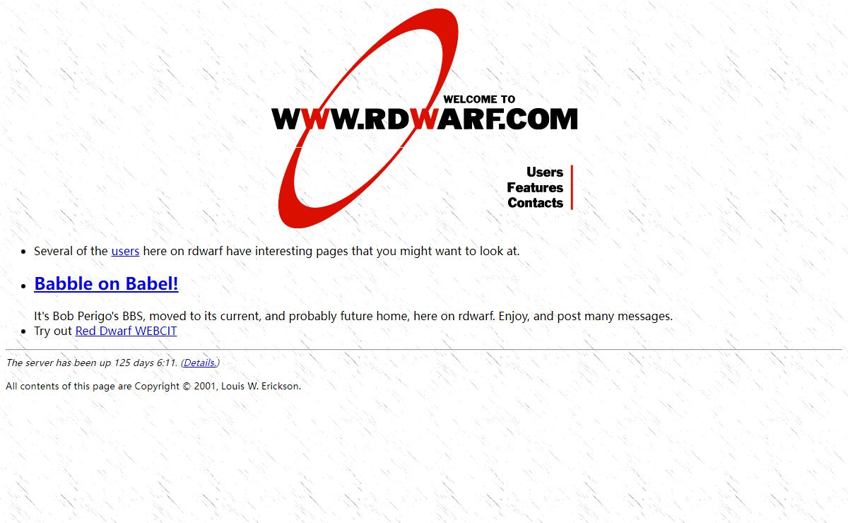 The www.rdwarf.com home page.