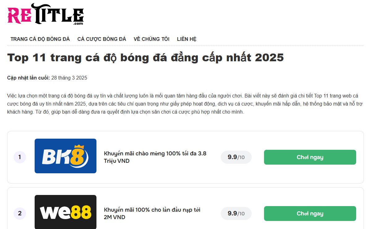 Top 11 trang cá độ bóng đá đẳng cấp nhất 2025