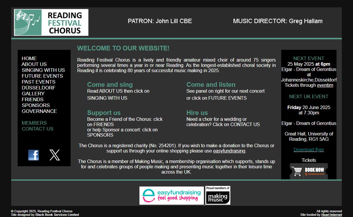 Reading Festival Chorus is a lively and friendly mixed Berkshire choir performing three to four concerts of sacred and secular music a year
