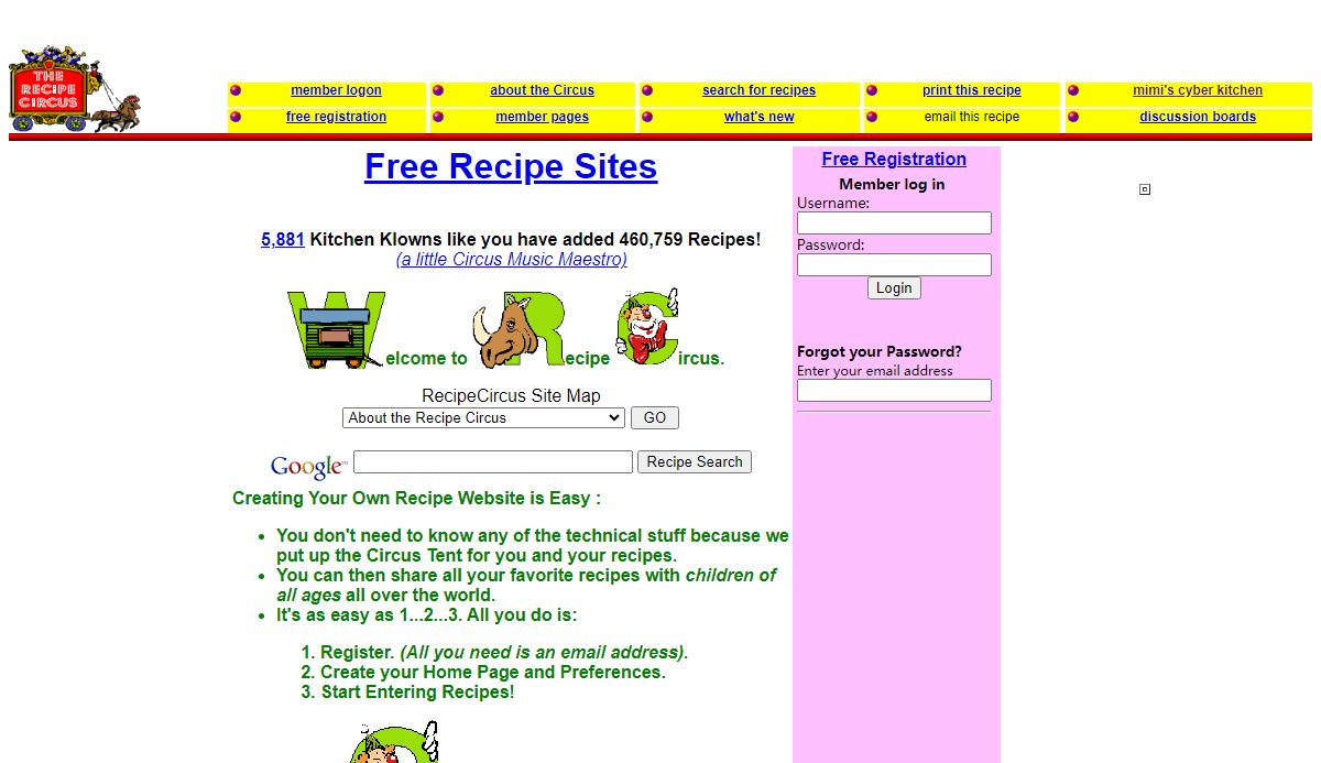The Recipe Circus - Free Recipe Websites for All Kitchen Klowns