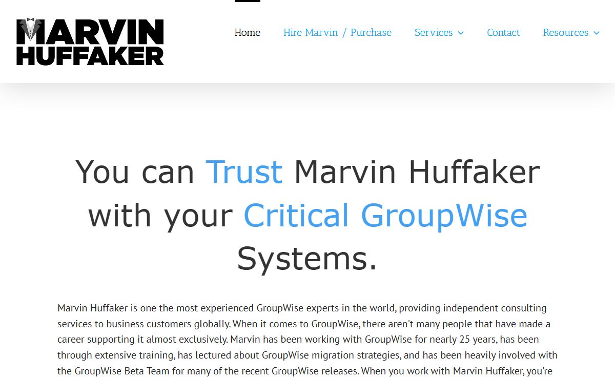 Marvin Huffaker Consulting - Internationally Recognized GroupWise Expert