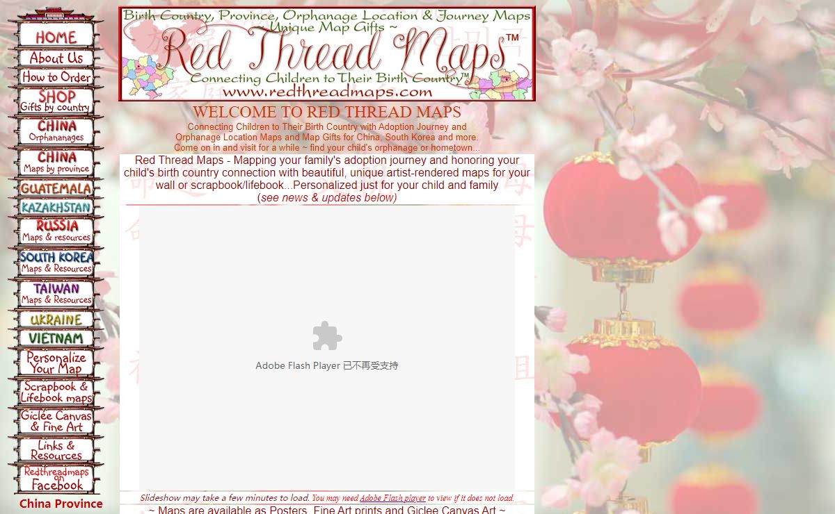Red Thread Maps - Adoption birth country and orphanage maps and city gifts for China, South Korea, Russia and more