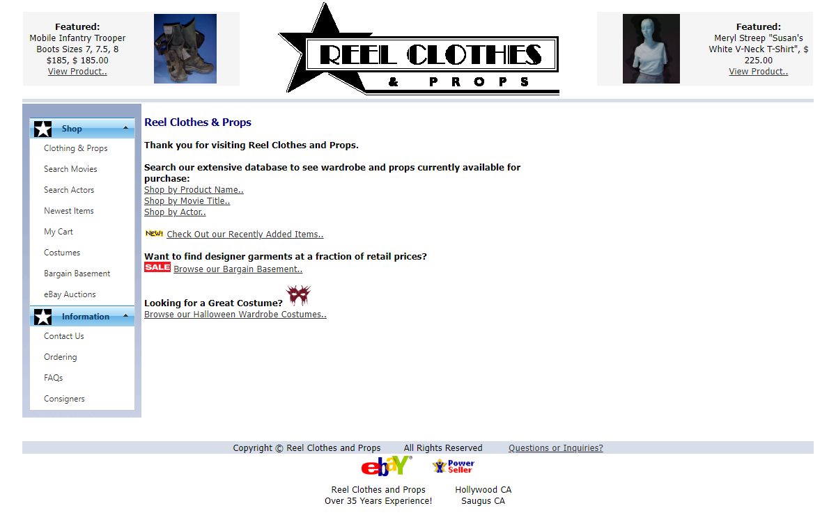Reel Clothes and Props. Authentic movie wardrobes, clothing, and accessories.