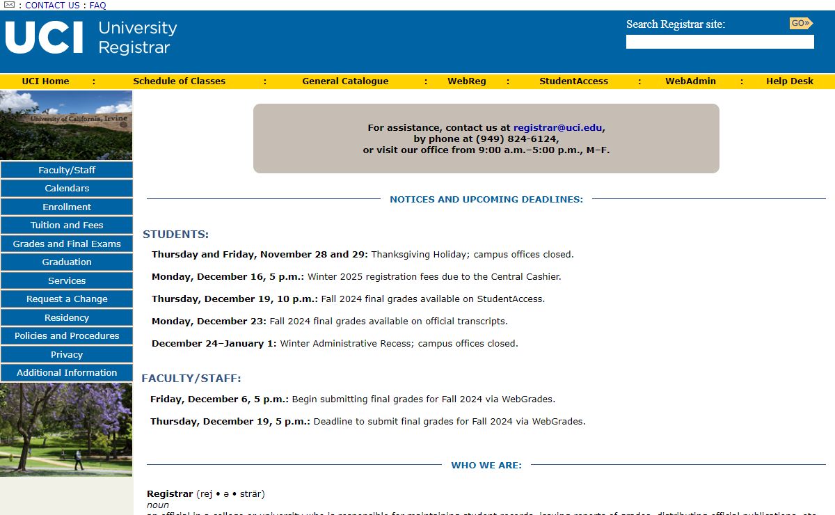 UCI University Registrar