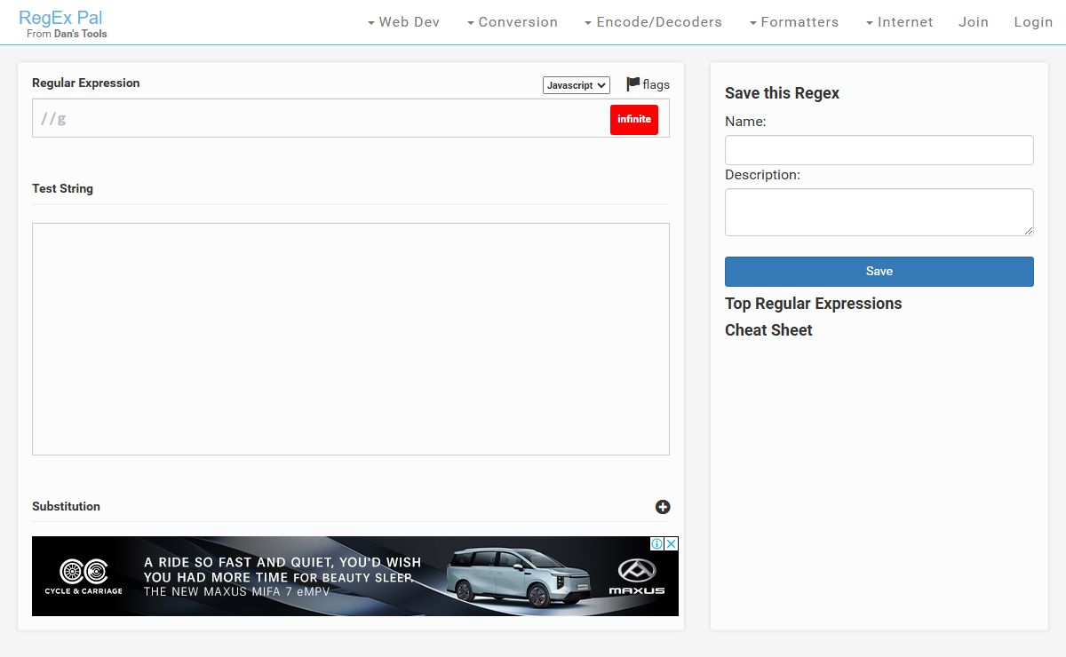 Regex Tester - Javascript, PCRE, PHP