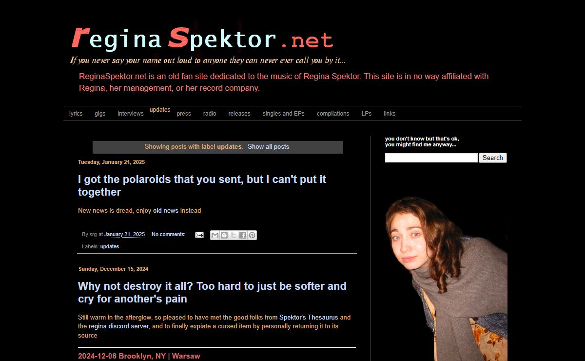 ReginaSpektor.net: updates