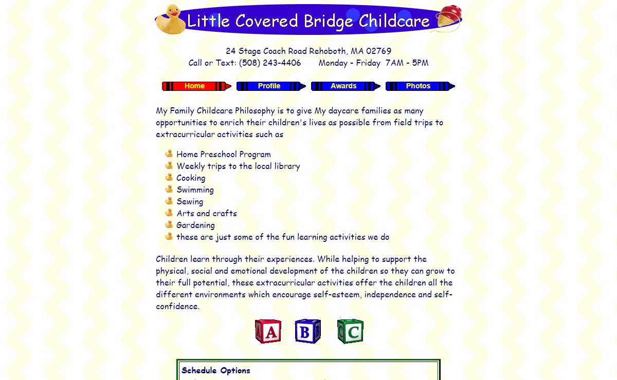 Little Covered Bridge Childcare - Family Childcare & Daycare services for the Rehoboth, Attleboro, Taunton, Swansea and Dighton Areas of Southeastern Massachusetts