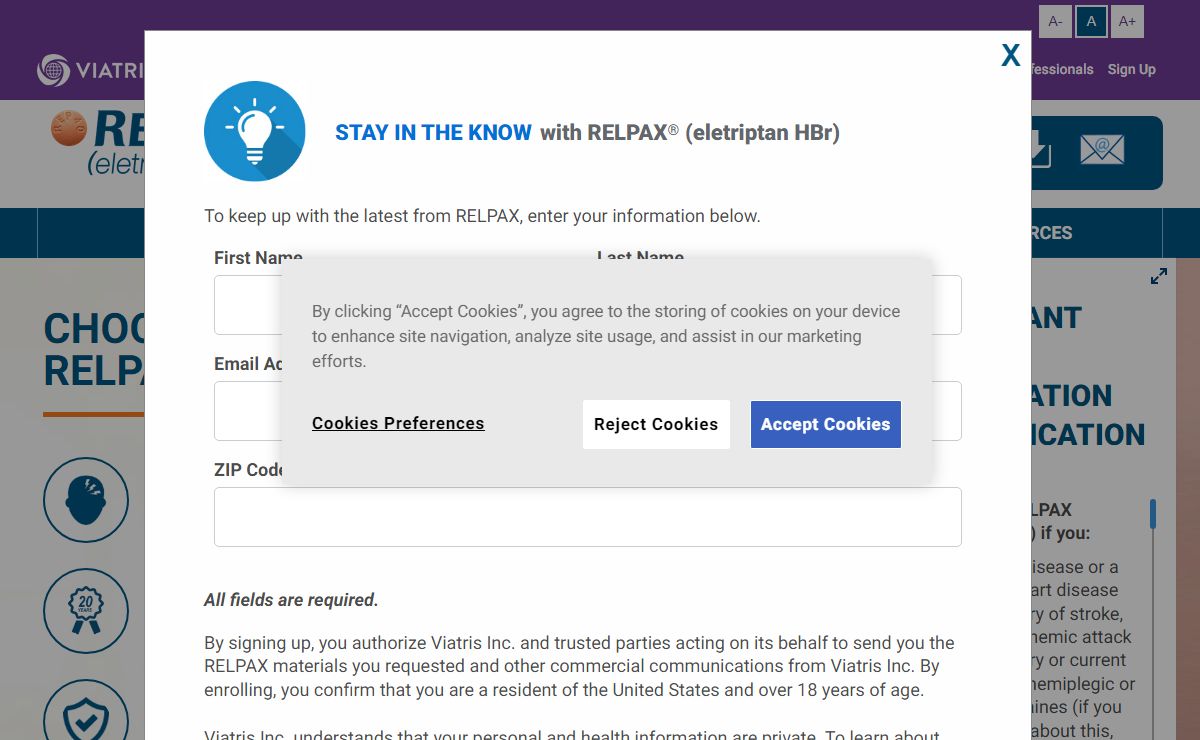 RELPAX® (eletriptan HBr) Homepage | Safety Info