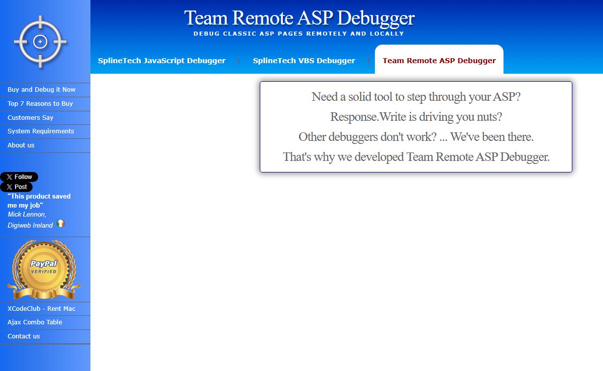Team Remote ASP Debugger. Debug Classic ASP Pages Remotely and Locally