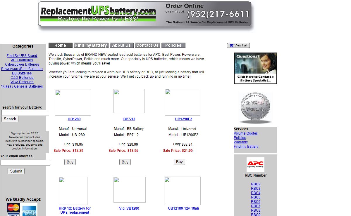 Replacement UPS battery .com, APC batteries, RBC, SLA, Gel cell batteries
