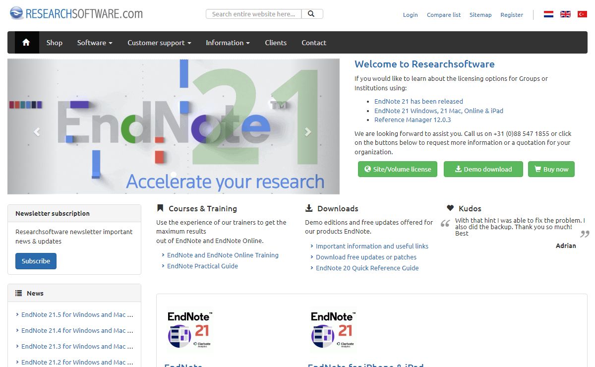 EndNote 21 | Reference Manager | Researchsoftware.com | DISC B.V. (NL)
