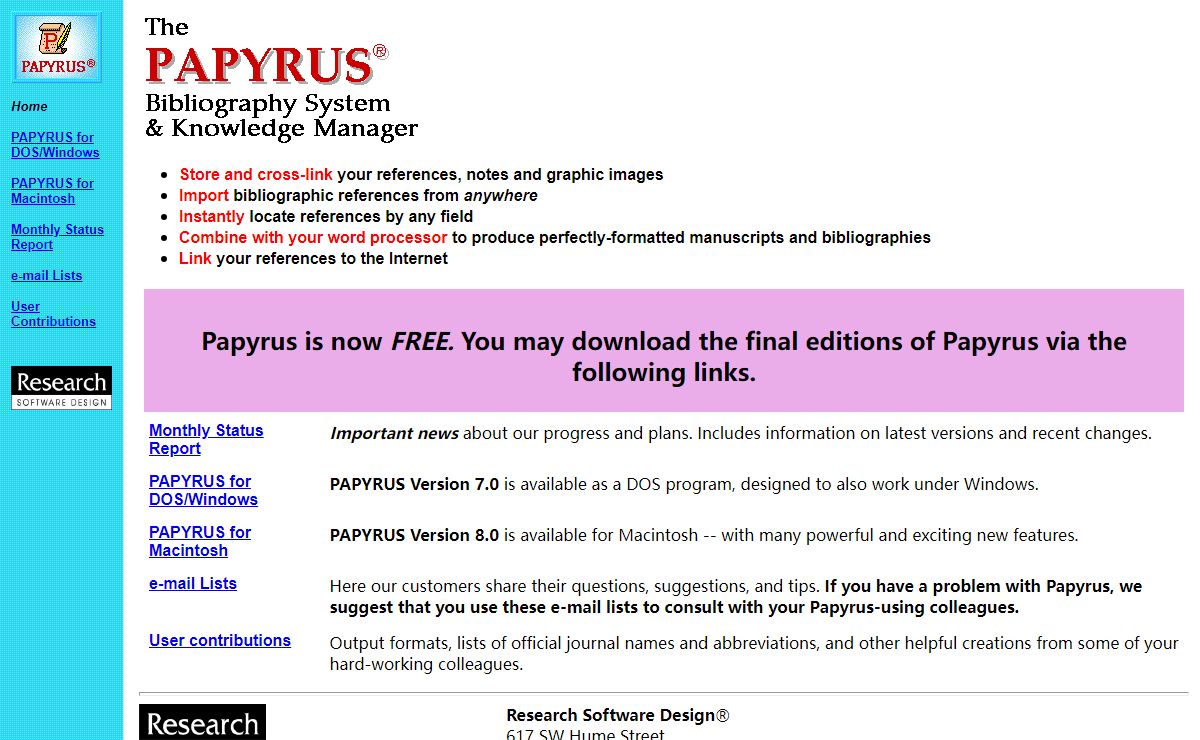 Research Software Design, makers of PAPYRUS