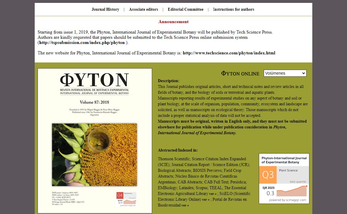 PHYTON INTERNATIONAL JOURNAL OF EXPERIMENTAL BOTANY - REVISTA INTERNACIONAL DE BOTÁNICA EXPERIMENTAL