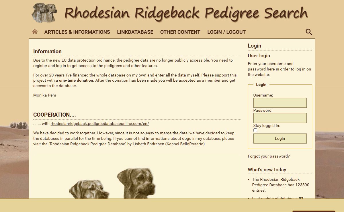 Rhodesian Ridgeback Pedigree Search