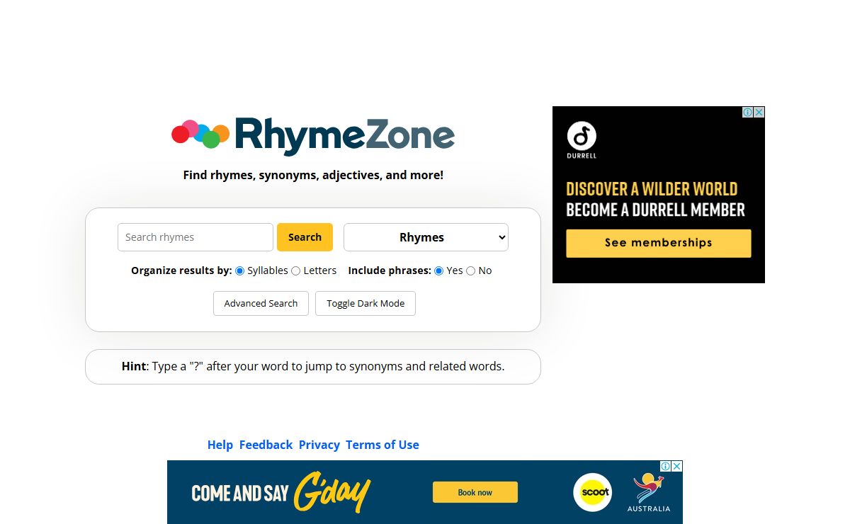 RhymeZone rhyming dictionary and thesaurus
